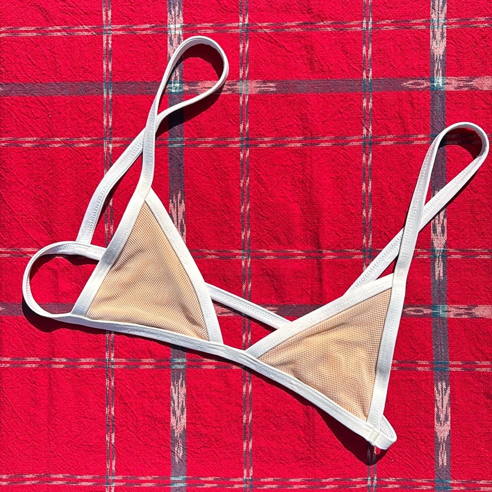 Minimale Animale mesh triangle bikini top, white and tan - size m